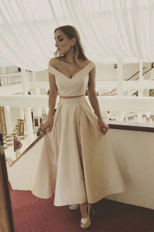 Trendy Comfort Wear Simple champagne tea Length prom dress, evening dress