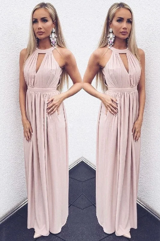 Cozy Essentials Wear Simple chiffon long prom dress, pink evening dress