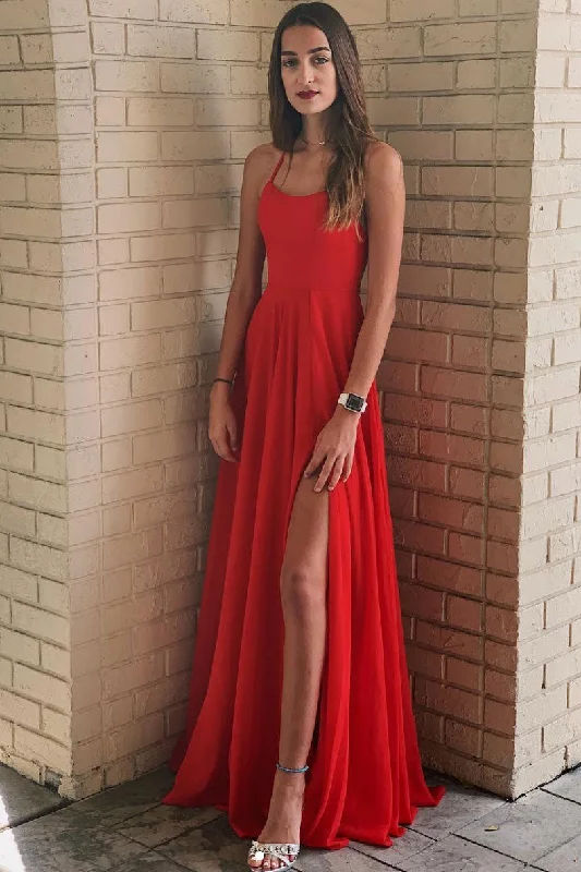 Smart Comfort Wear Simple red chiffon long prom dress, red evening dress