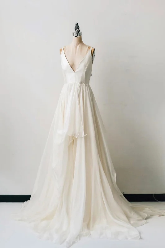 Cozy Fashion Simple v neck chiffon long prom dress, evening dress