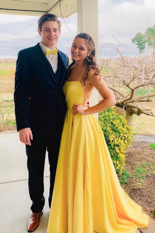 Soft Feel Simple yellow long prom dress, yellow evening dress