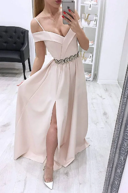 Breezy Outfits Unique off shoulder long prom dress, evening dress