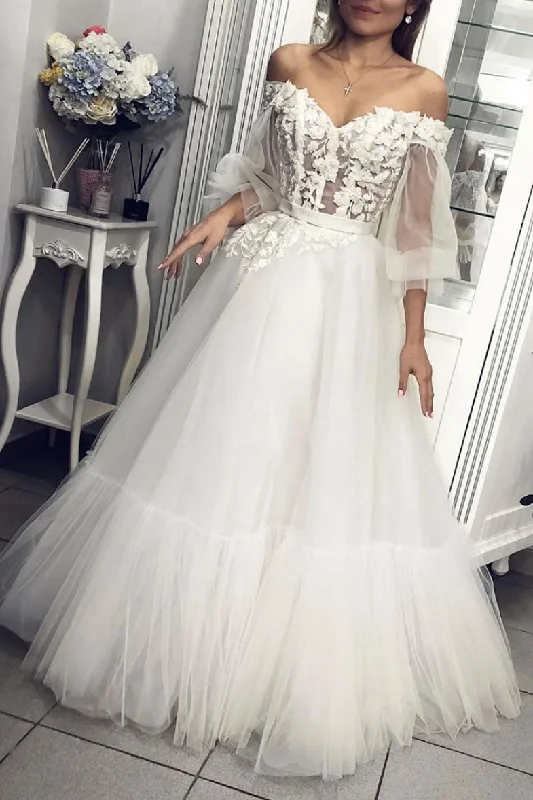 Cozy Fitting White tulle lace long prom dress, white tulle lace formal dress