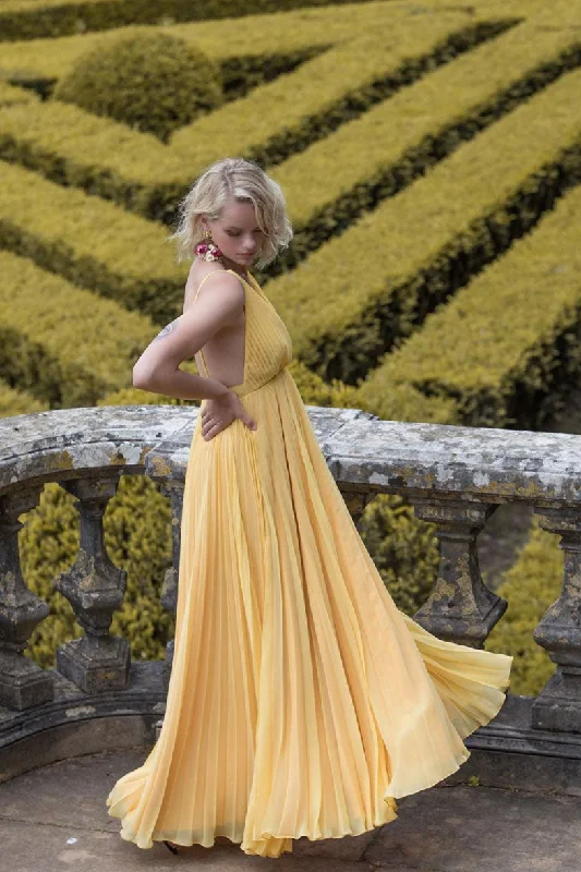 Relaxed Tops Yellow chiffon long prom dress, yellow evening dress